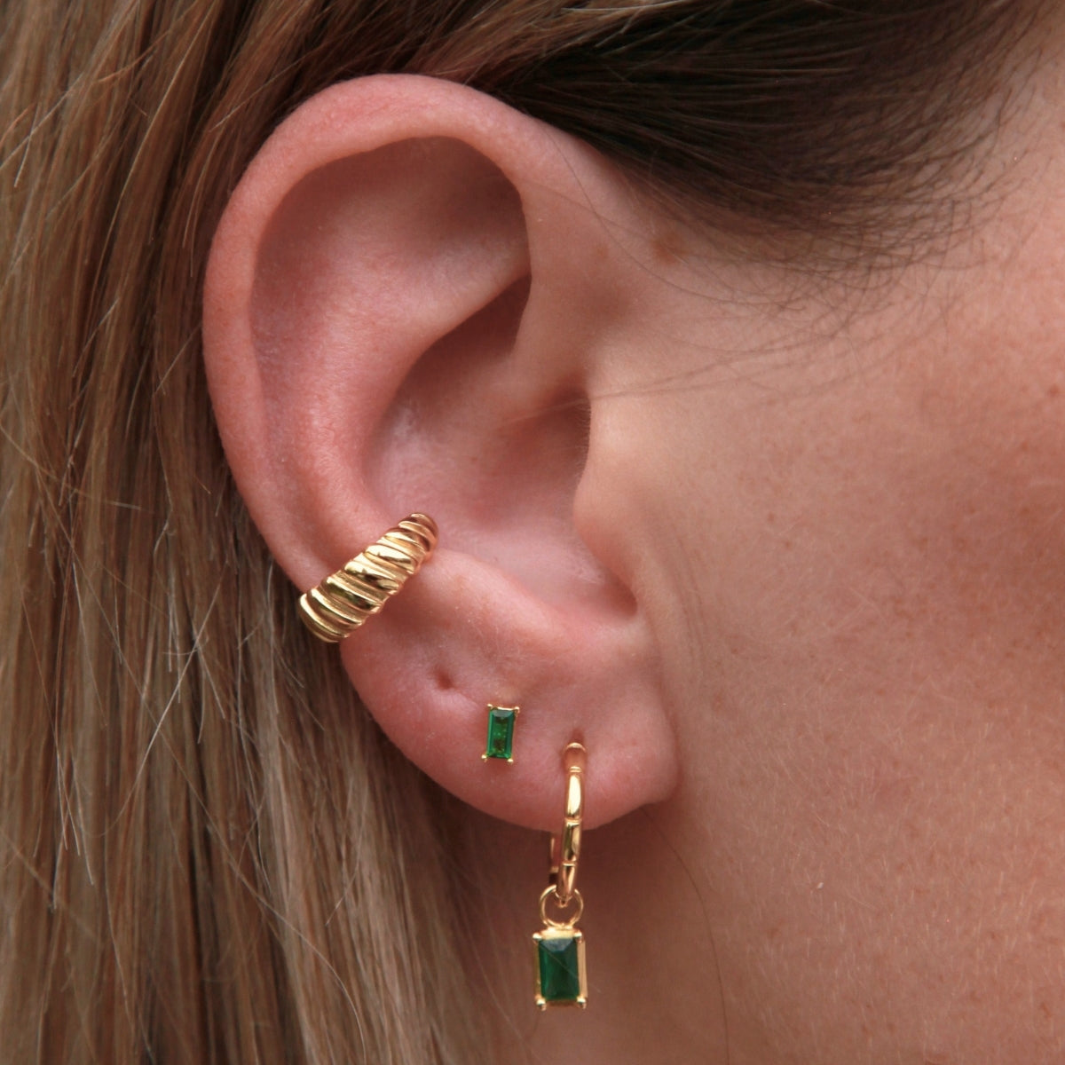 Emerald Charm Hoops