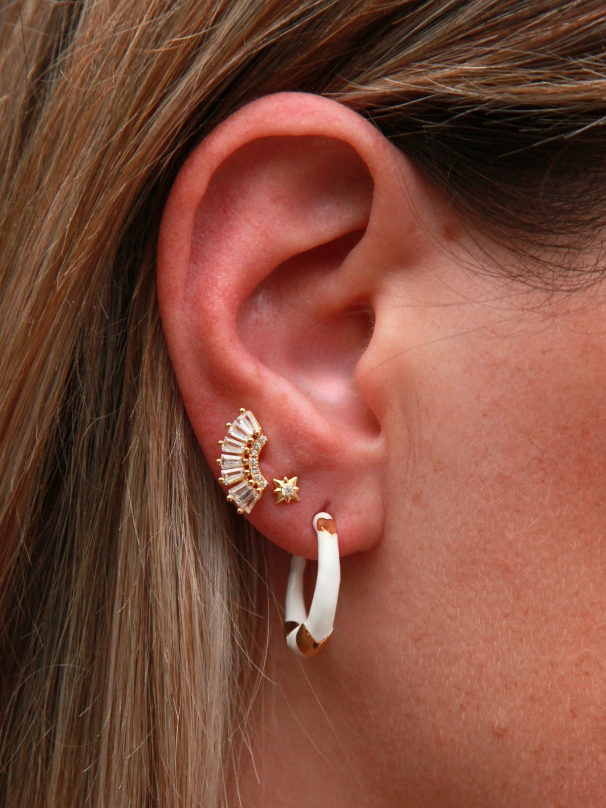 Crown Baguette Studs with Ball Back