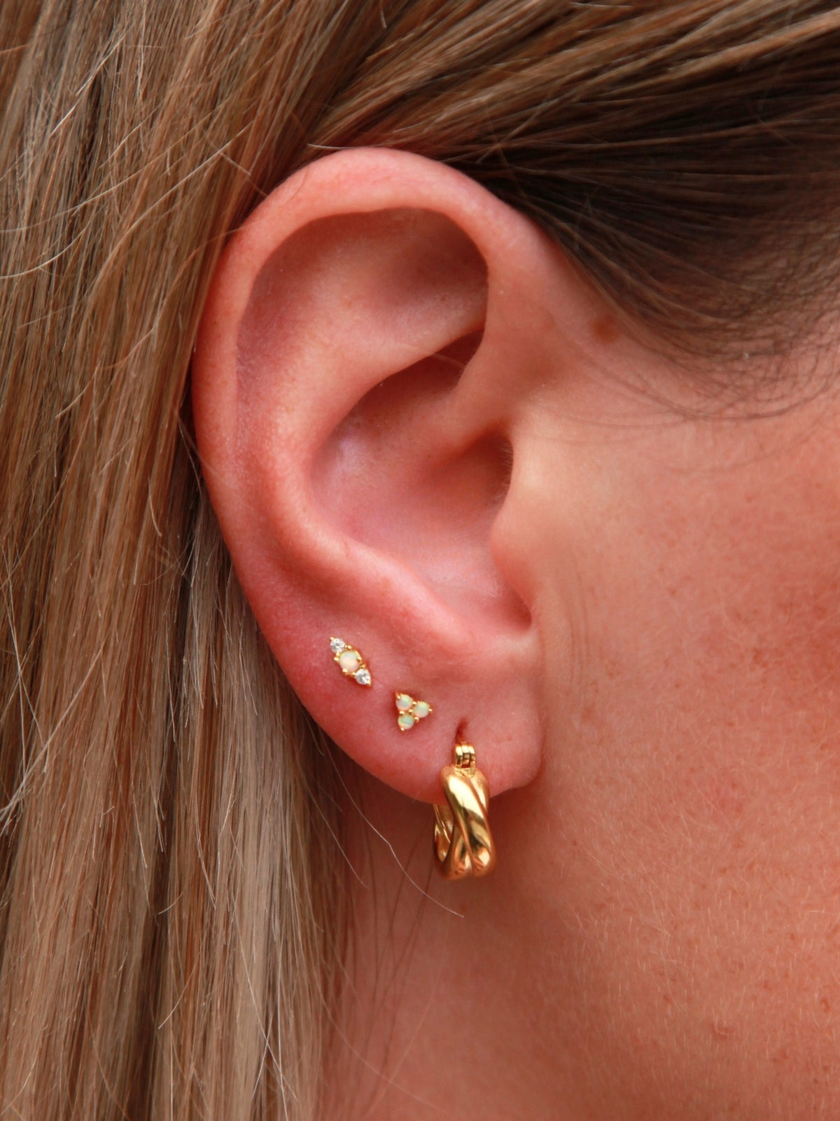 Three Stone Opal Flatback Stud