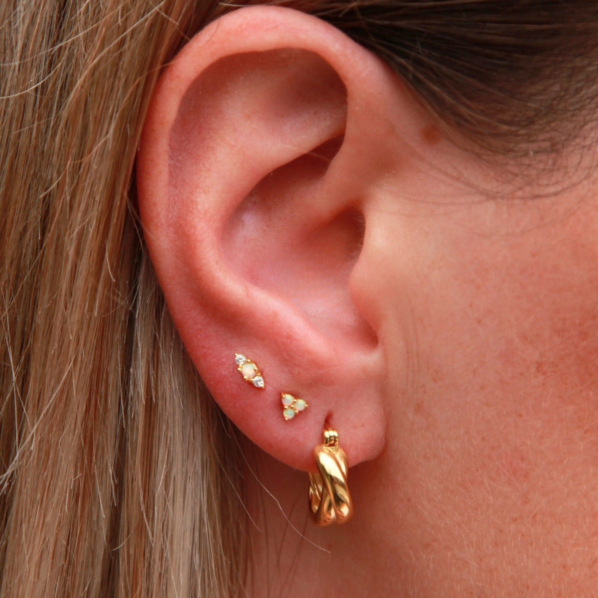 Three Stone Opal Flatback Stud