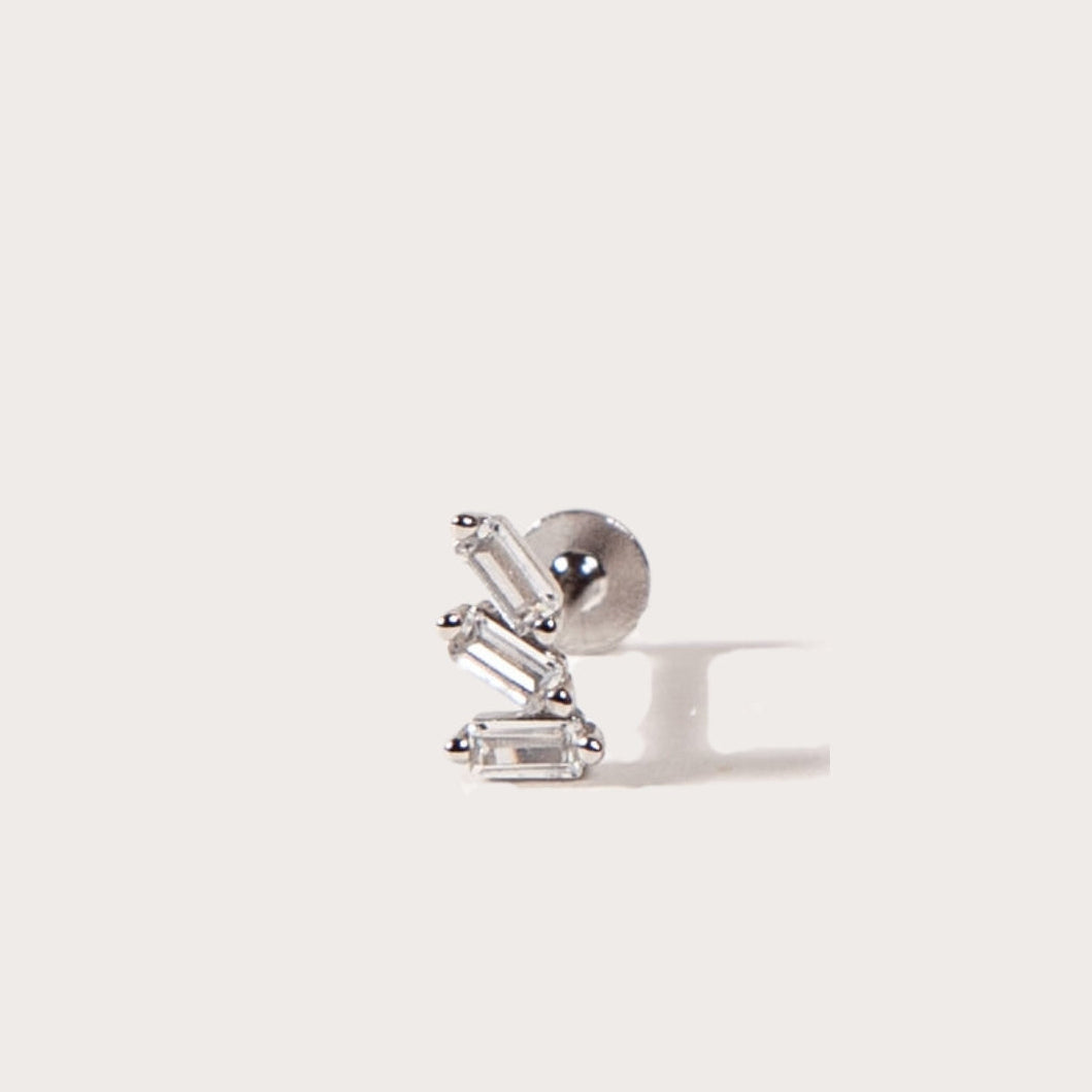 Silver Baguette stud with a large CZ on a white background