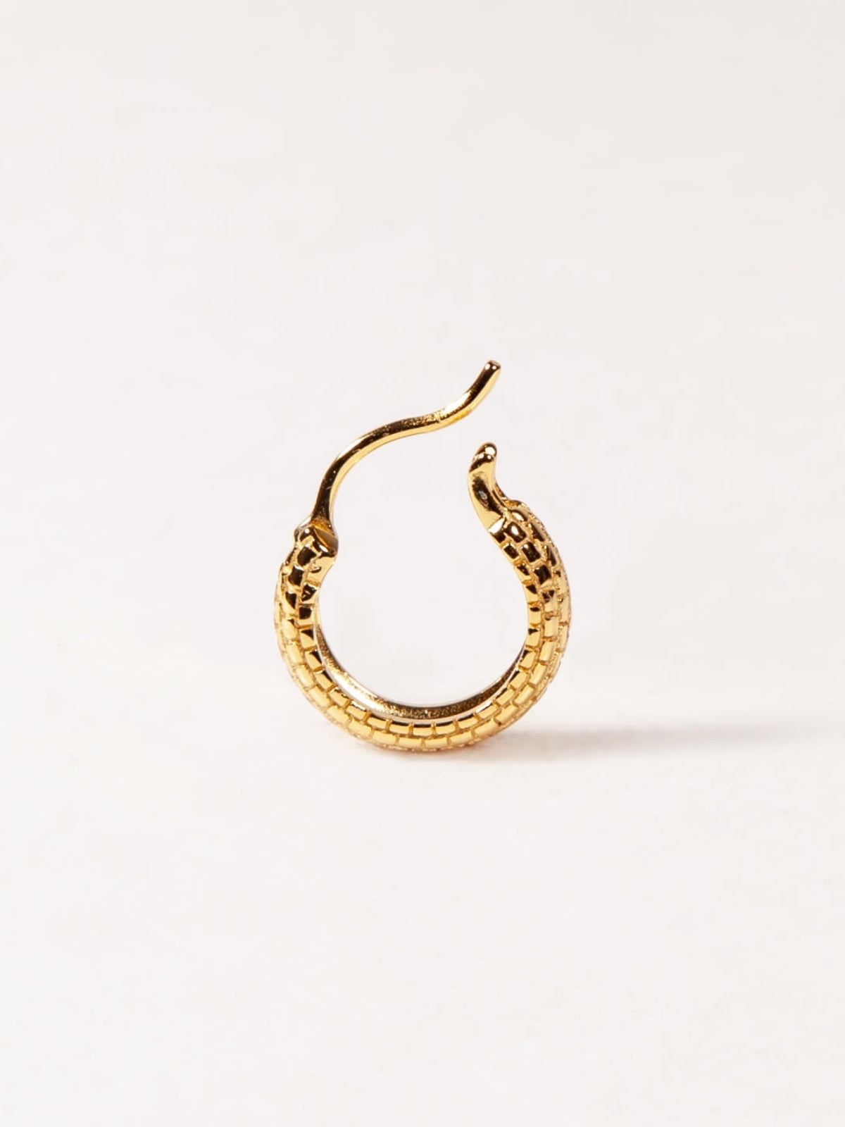 Gold hoop earring on a white background