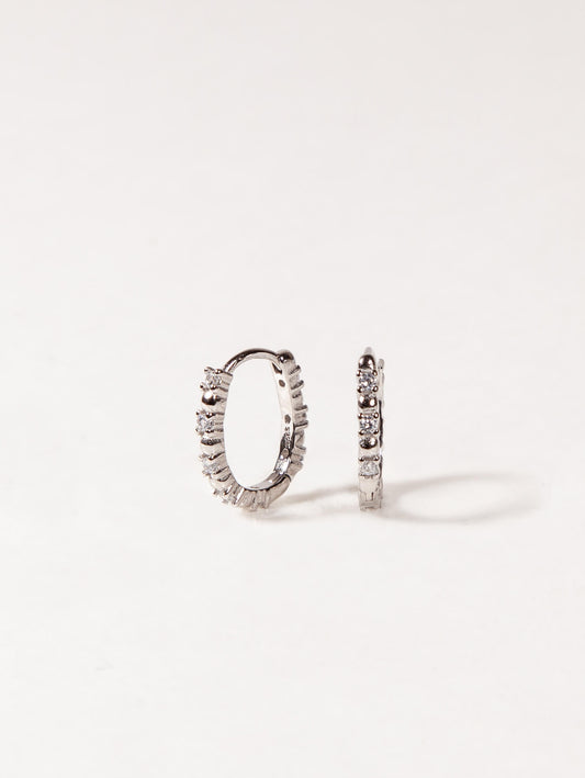 Oval Pave Huggies in Sterling Silver