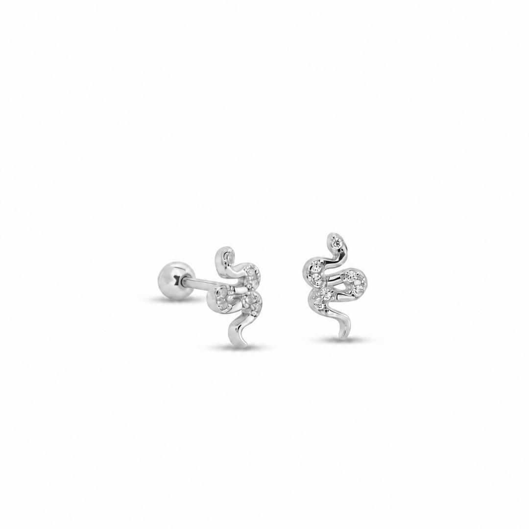 Pair of black stud earrings on a white background