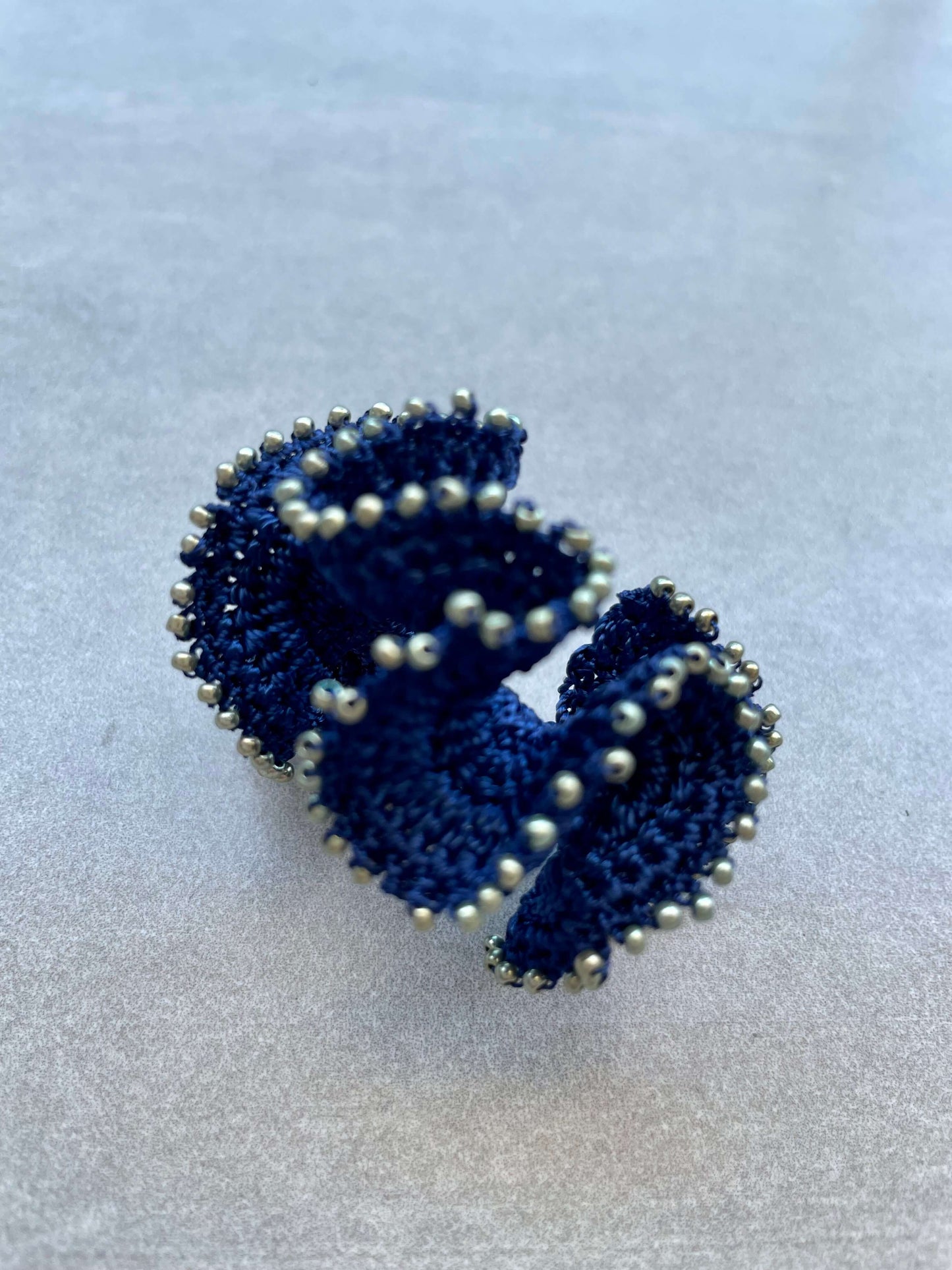 Bead Embroidery Crochet Mini Flamenco Earrings in Navy
