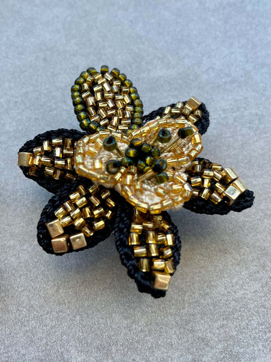 Bead Embroidery Crochet Peacock Earrings in Black