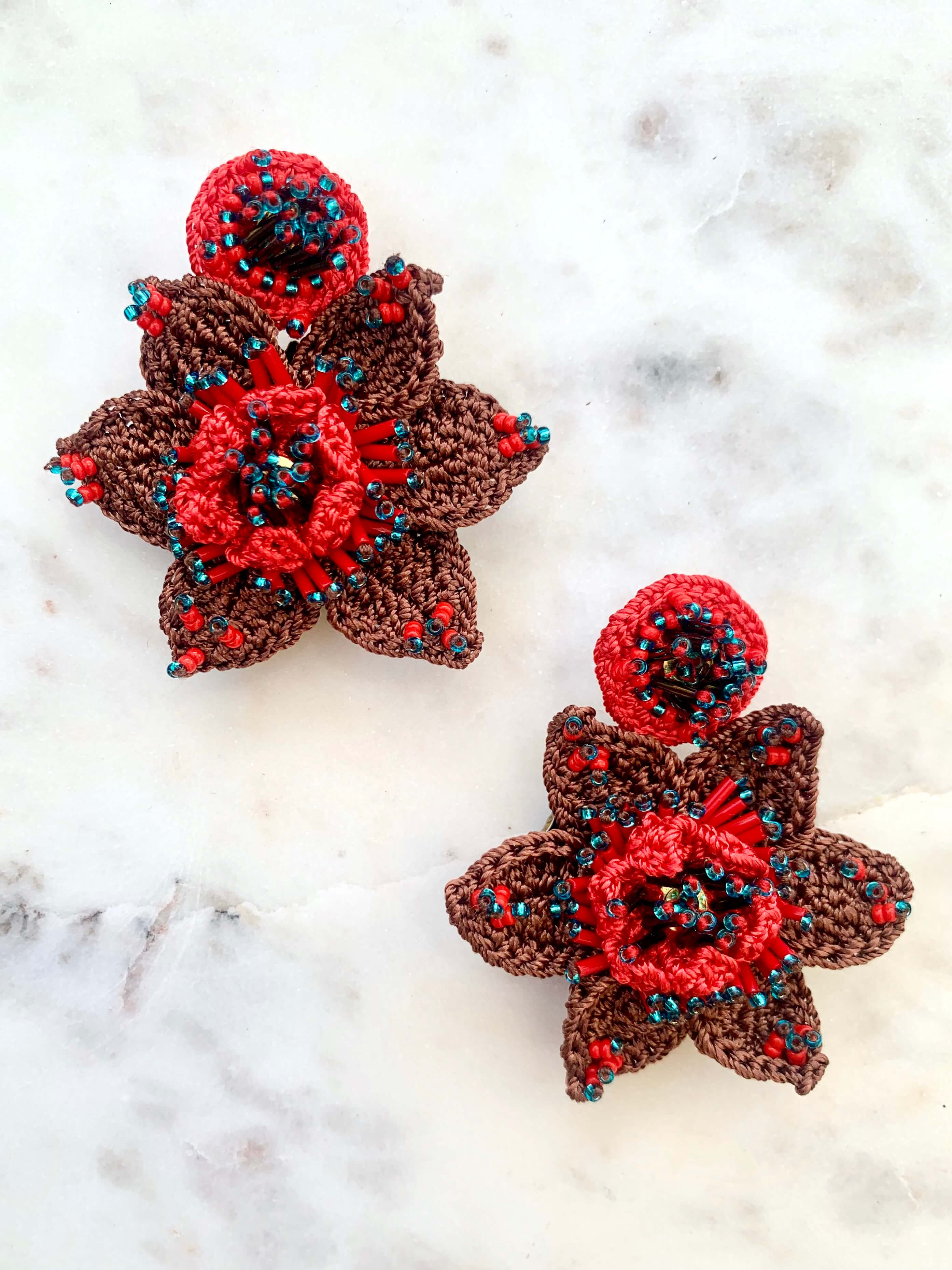 Audrey Bead Embroidery Statement Earrings by Seyyah