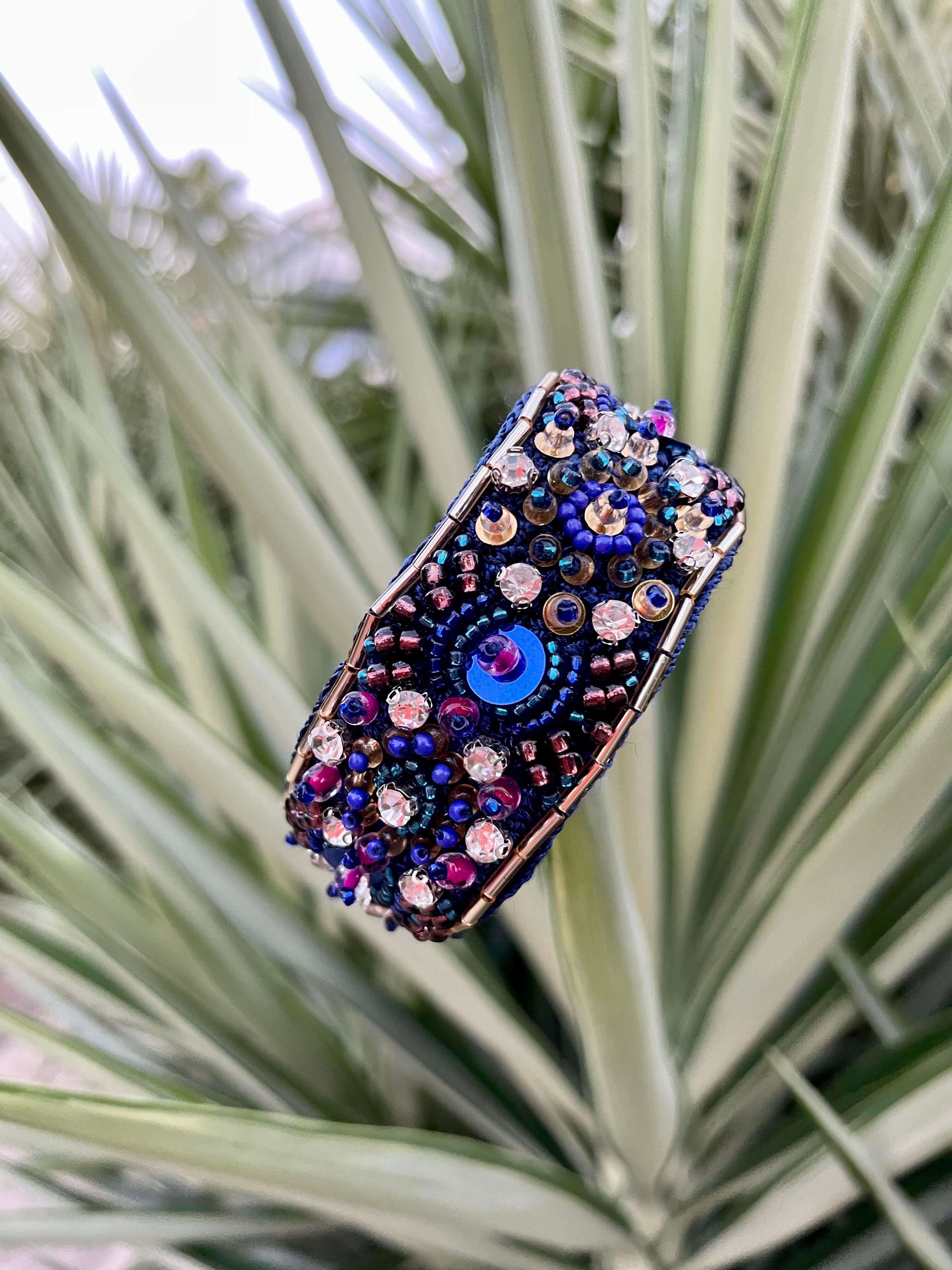 Pirilti Bead Embroidery Handmade Bracelet in Night Blue