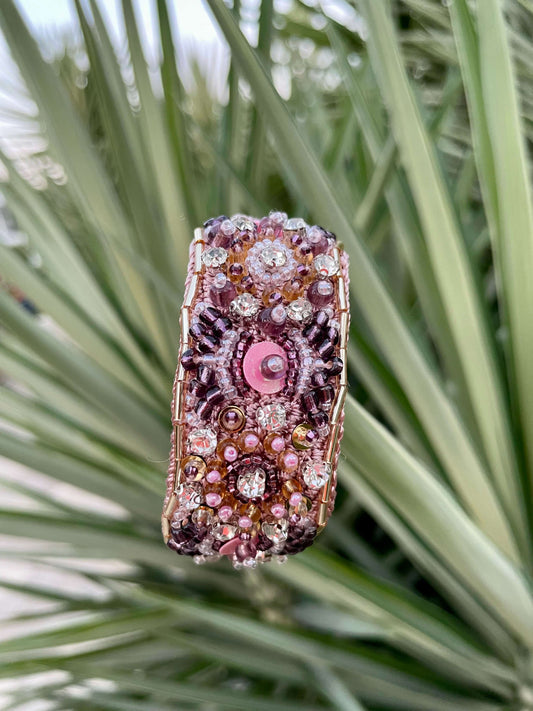 Pirilti Bead Embroidery Handmade Bracelet in Blush