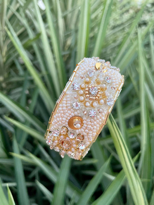 Pirilti Bead Embroidery Handmade Bracelet in Beige