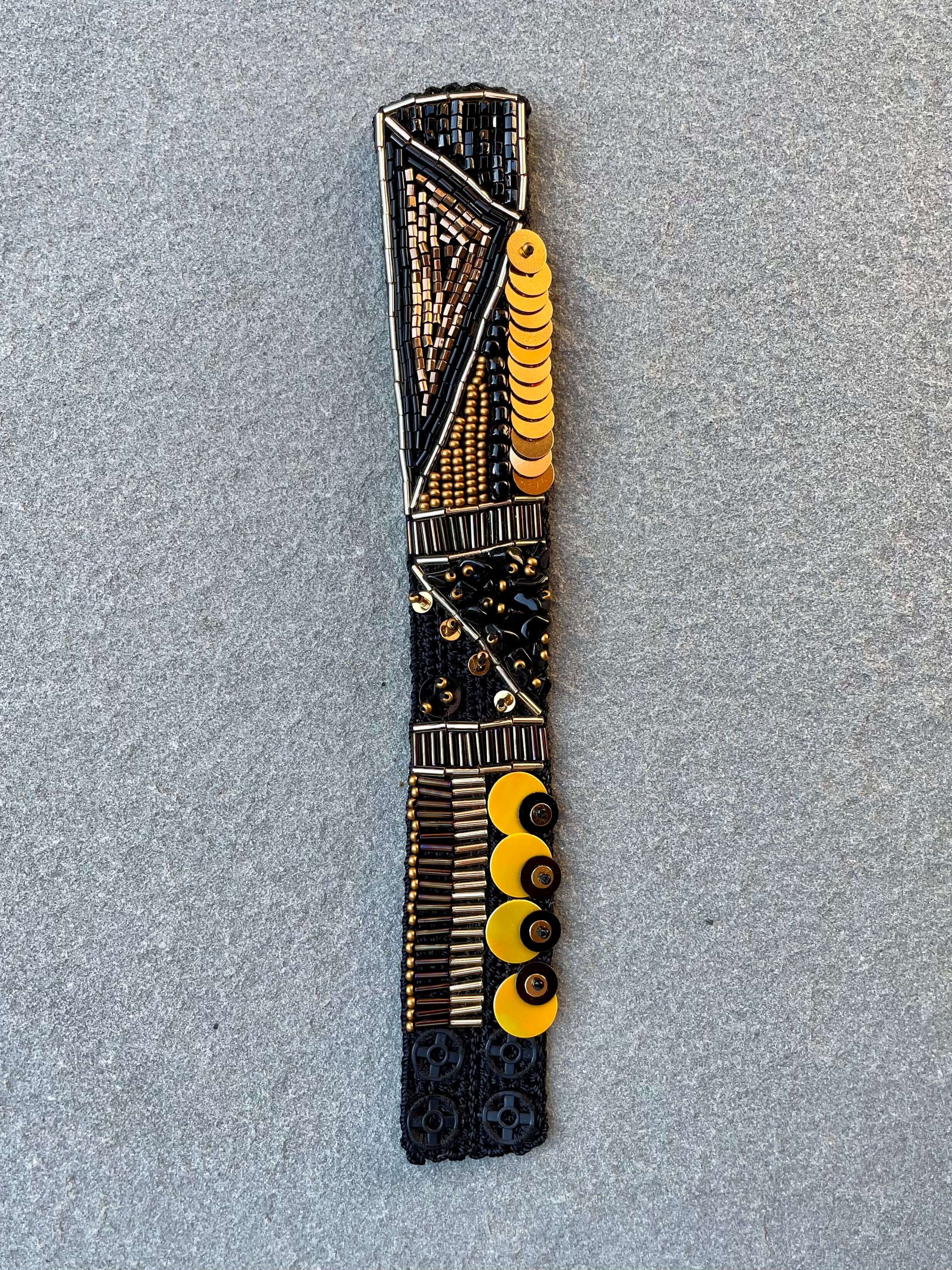 Ada Handmade Embroidery Bracelet by Seyyah in Black and Gold