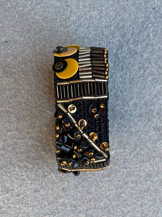 Ada Handmade Embroidery Bracelet by Seyyah in Black and Gold