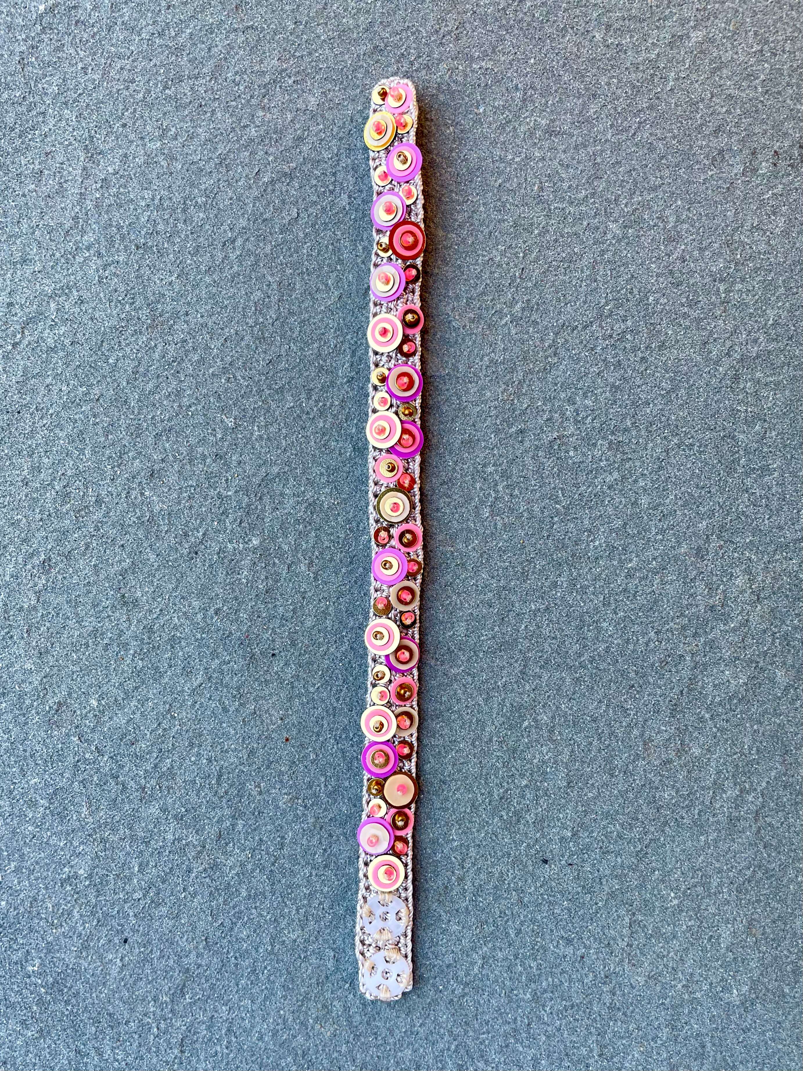 Handmade Bead Embroidery Pera Bracelet by Seyyah in Blush Color