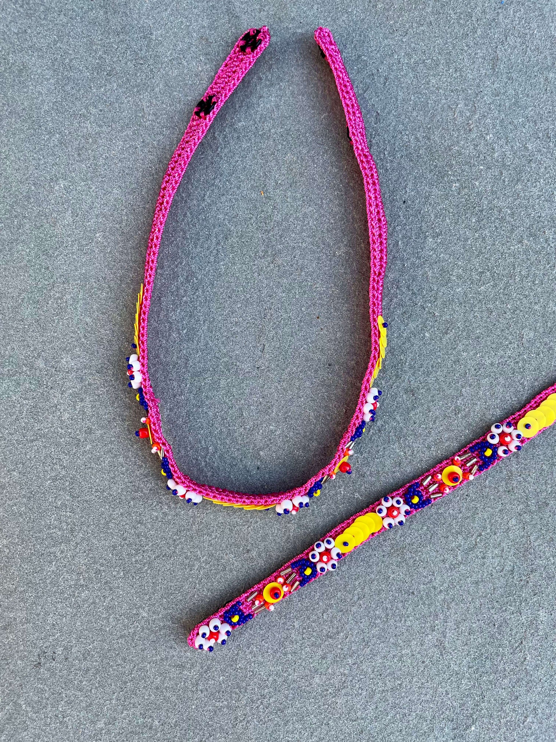 Floral Bead Embroidery Bracelet and Choker in Pink