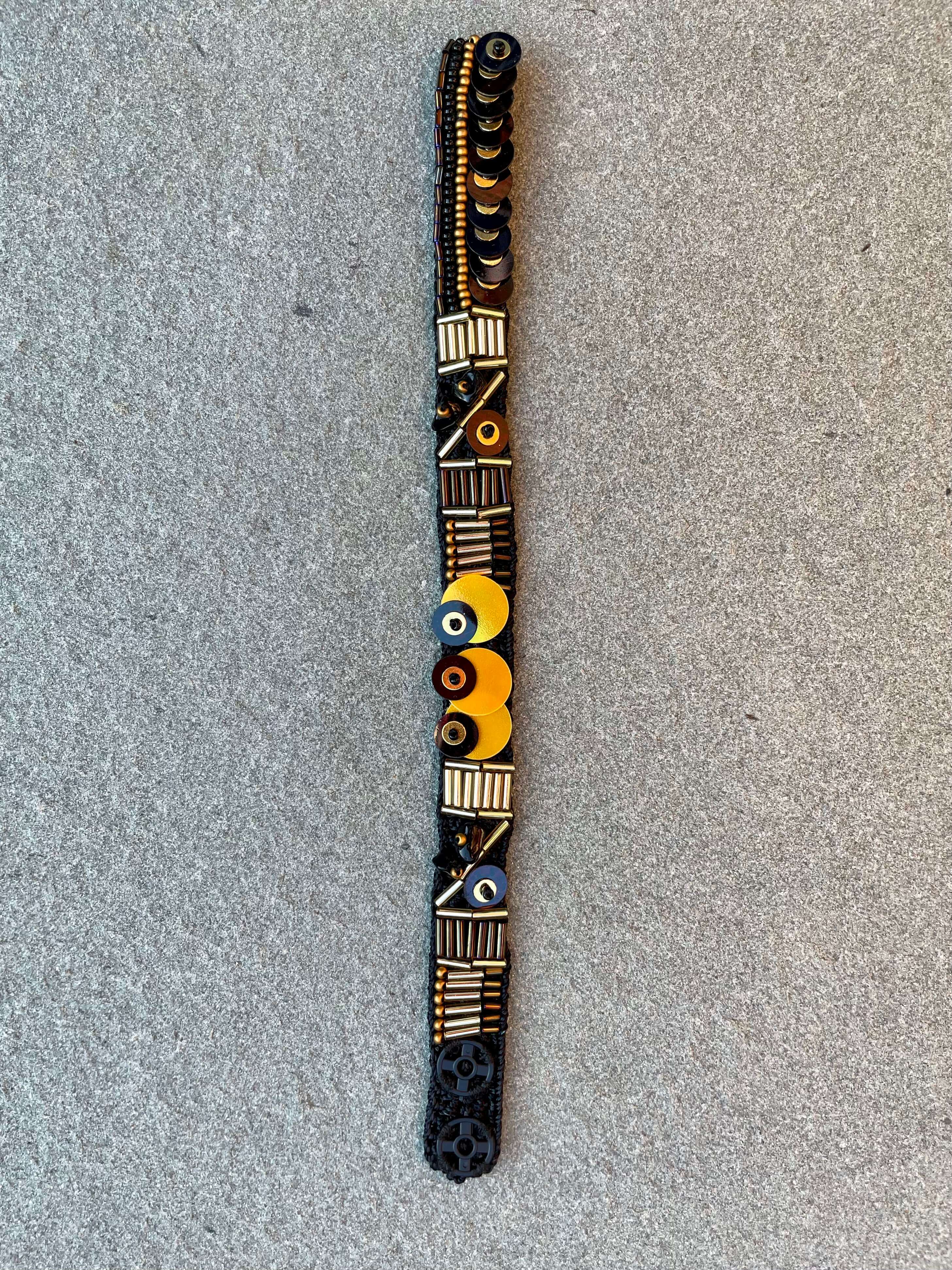 Handmade Bead and Sequins Embroidery Bracelet by Seyyah in black