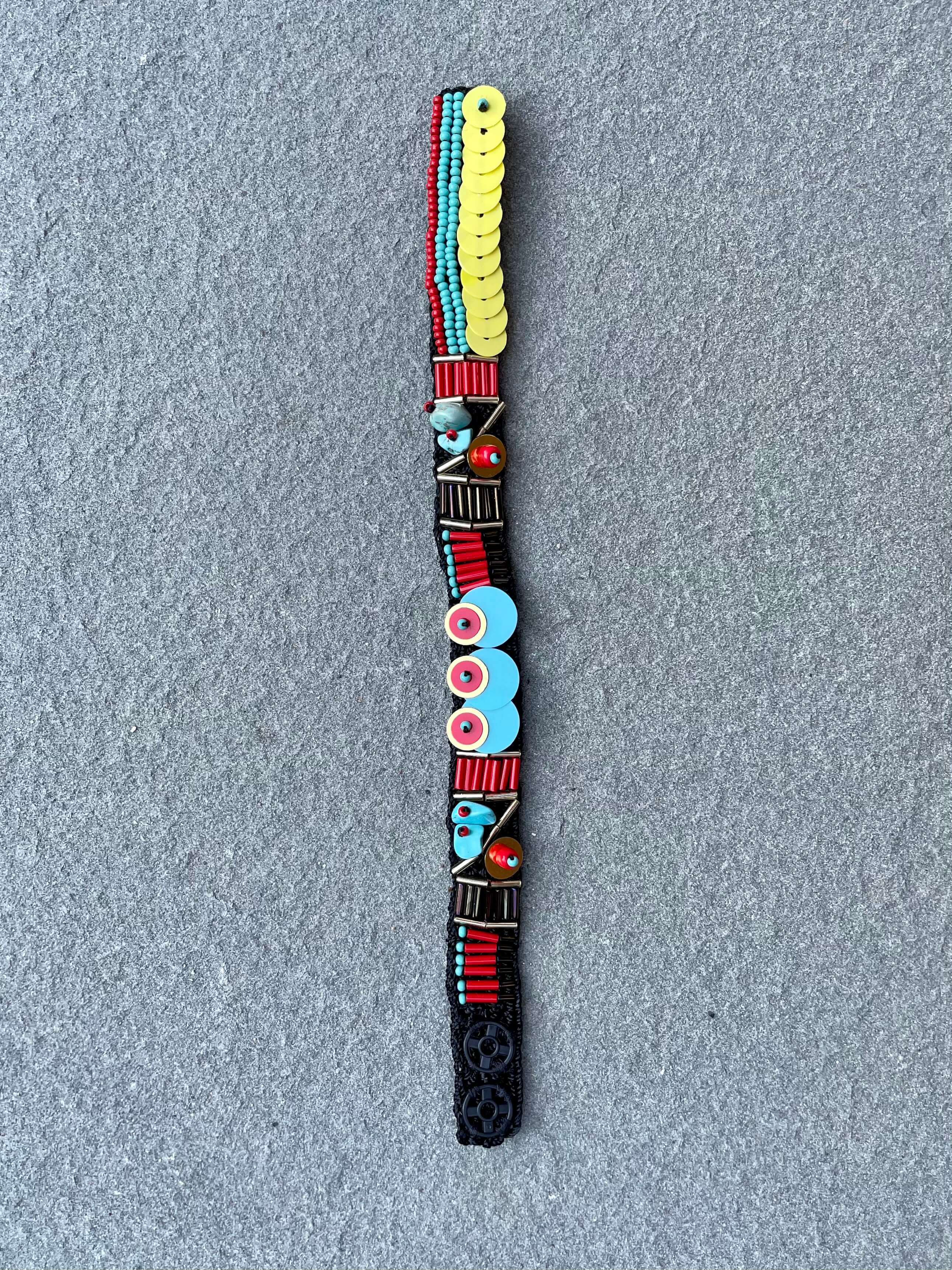 Handmade Bead and Sequins Embroidery Bracelet by Seyyah in turquoise and yellow