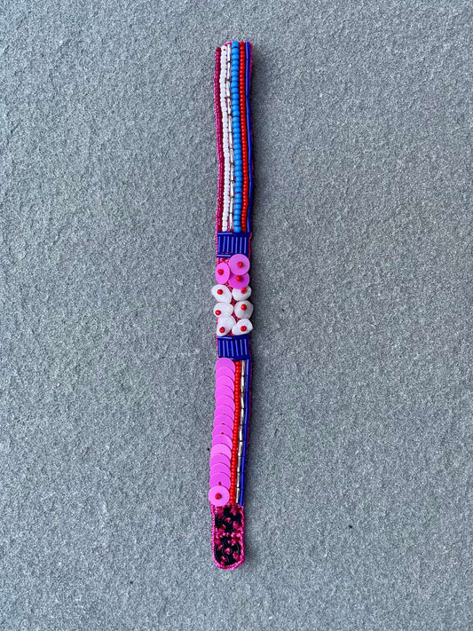 Arya Bead Embroidery Handmade Bracelet in Pink