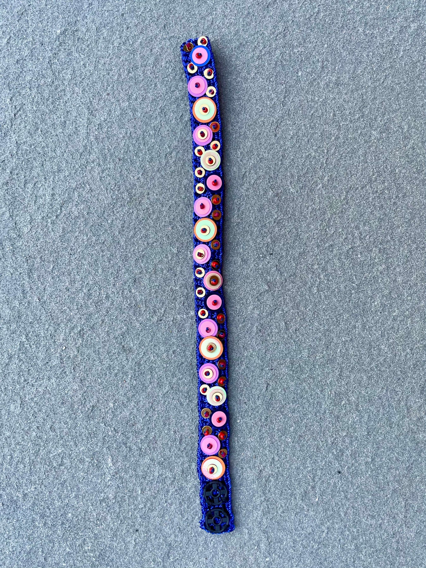 Handmade Bead Embroidery Pera Bracelet by Seyyah in Navy Color