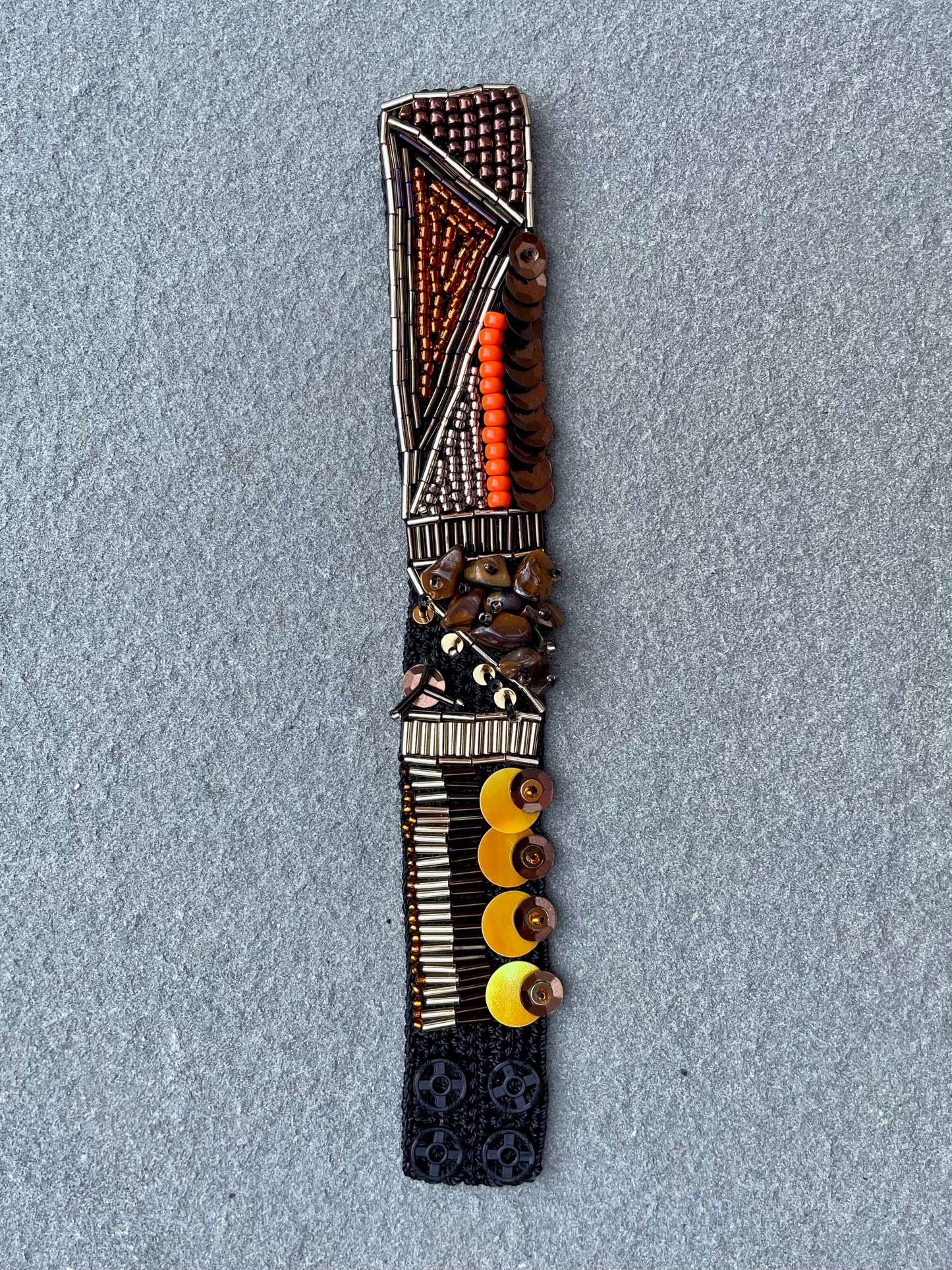 Ada Handmade Embroidery Bracelet by Seyyah in Brown and Gold