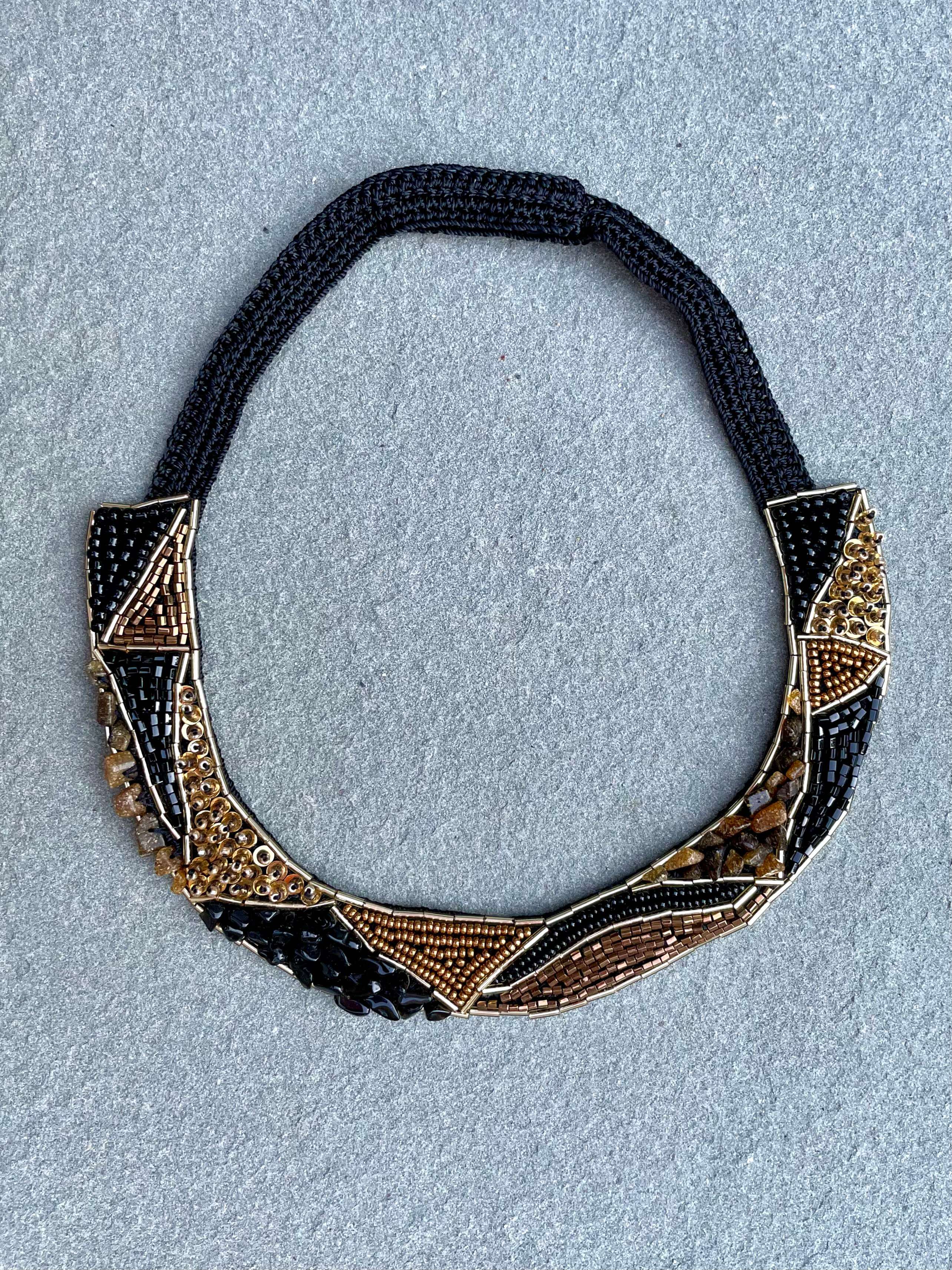 Bead Embroidery Handmade Bahar Necklace in Black by Seyyah