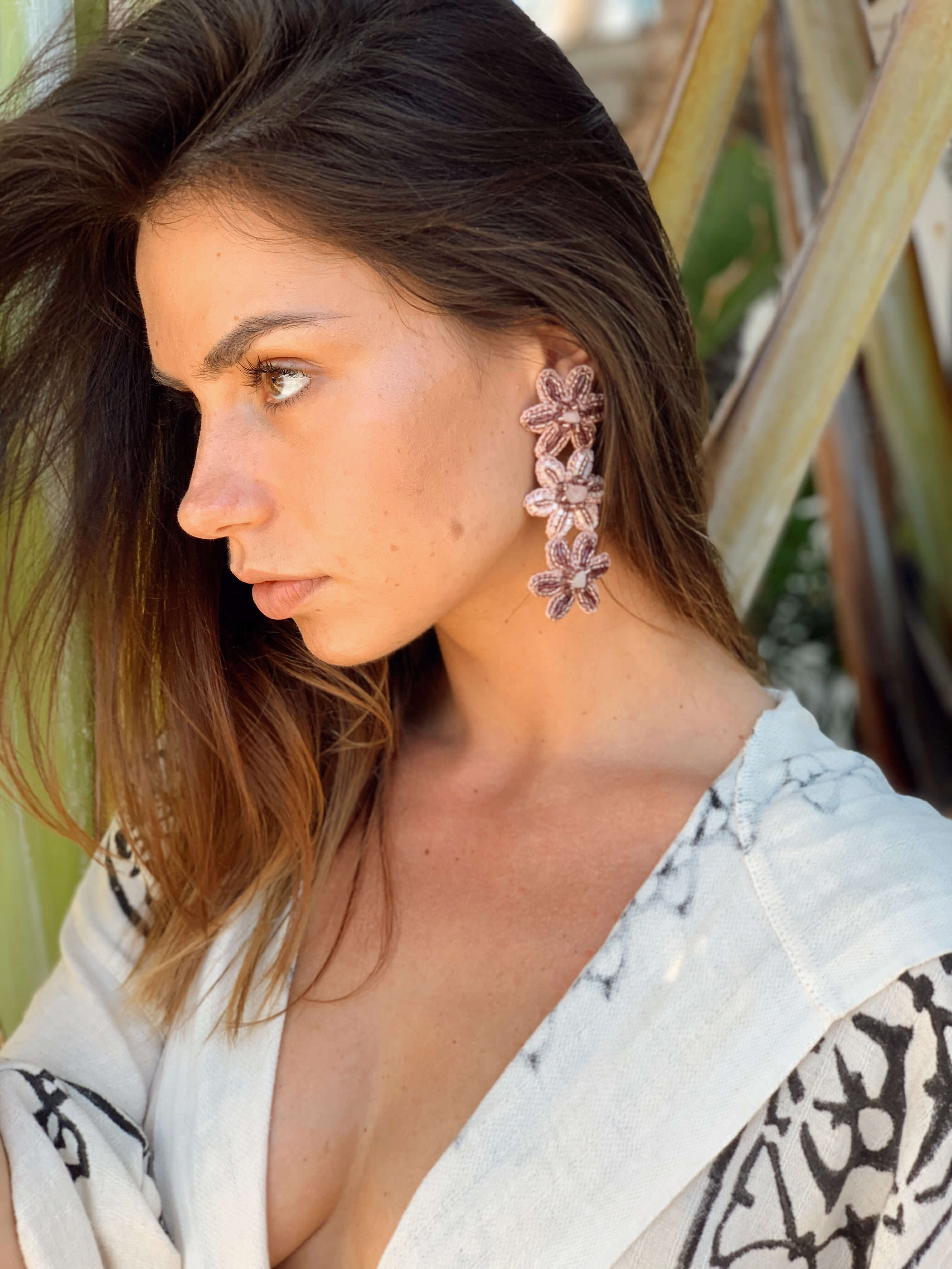 A woman wearing Bead Embroidery Duru Bracelet in Blush by Seyyah