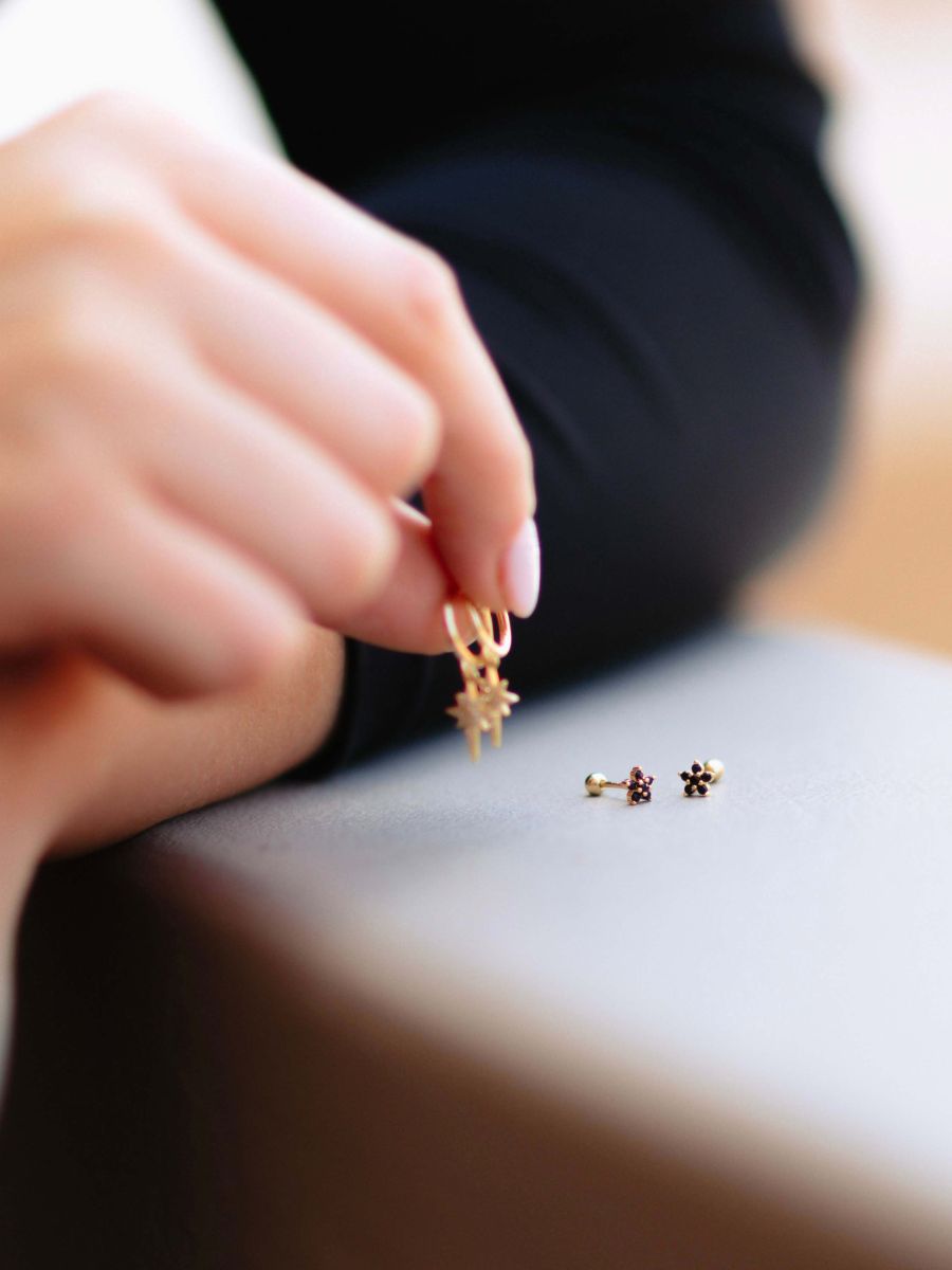 Black Flower Studs with Ball Backs