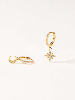 Moon & Star Charm Huggies