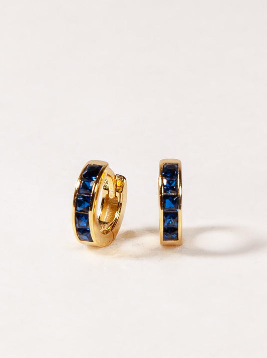 Sapphire CZ Baguette Huggies 14K Gold over Sterling Silver