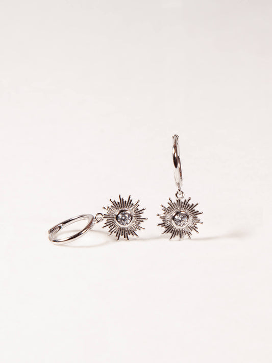 Sun Charm Huggies in Sterling Silver