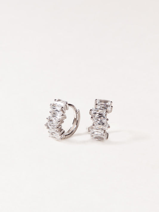 Chunky Baguette Huggies in Sterling Silver