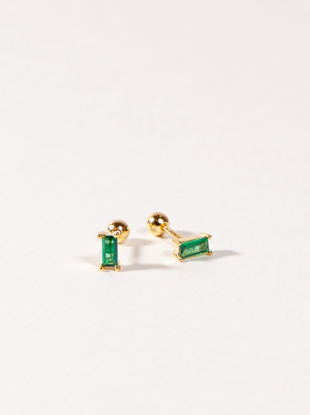 Emerald Baguette Studs with Ball Back