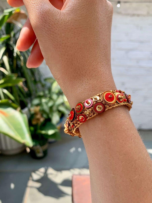 Handmade Bead Embroidery Pera Bracelet by Seyyah in Gold Color