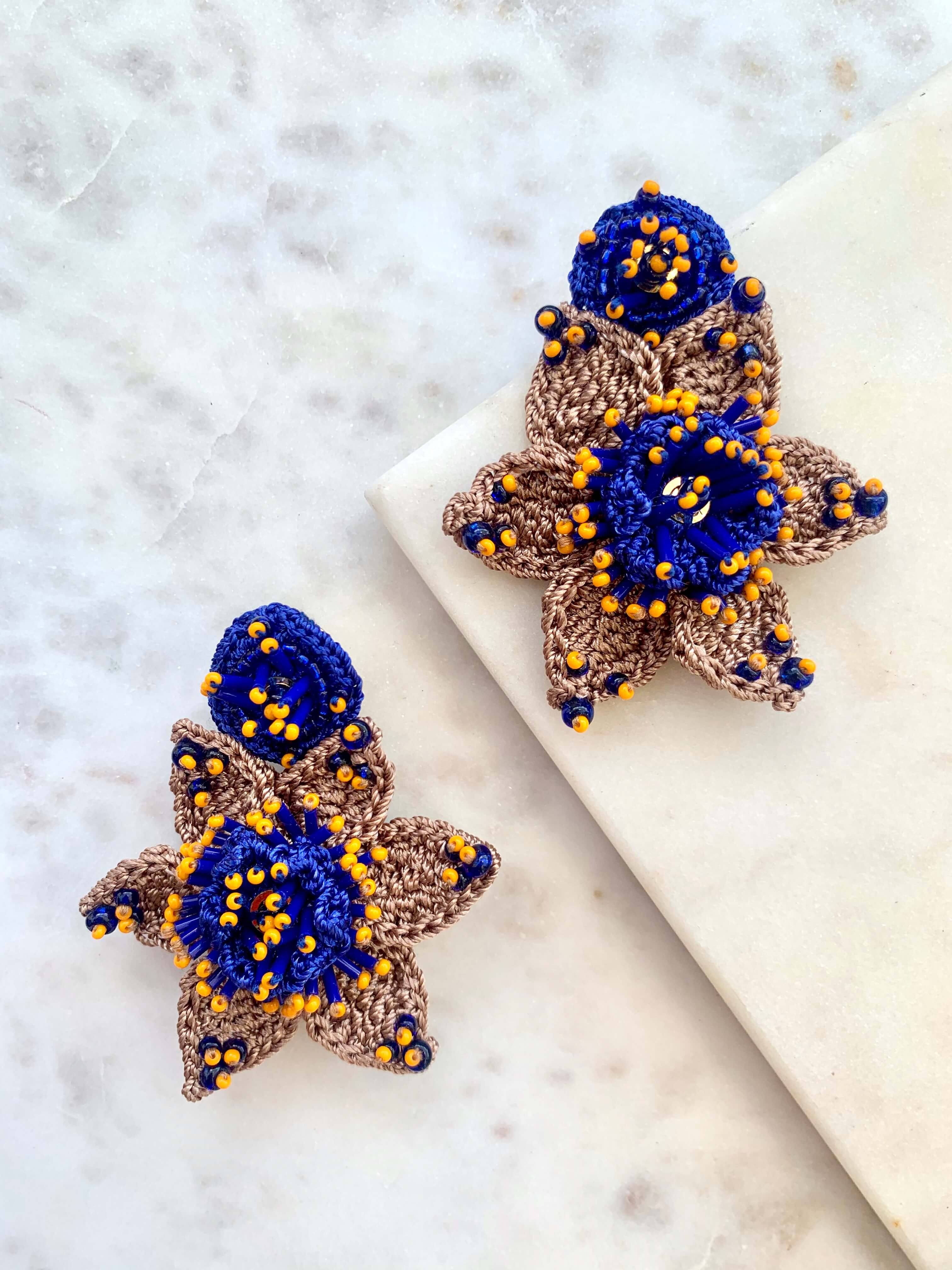 Audrey Bead Embroidery Statement Earrings by Seyyah