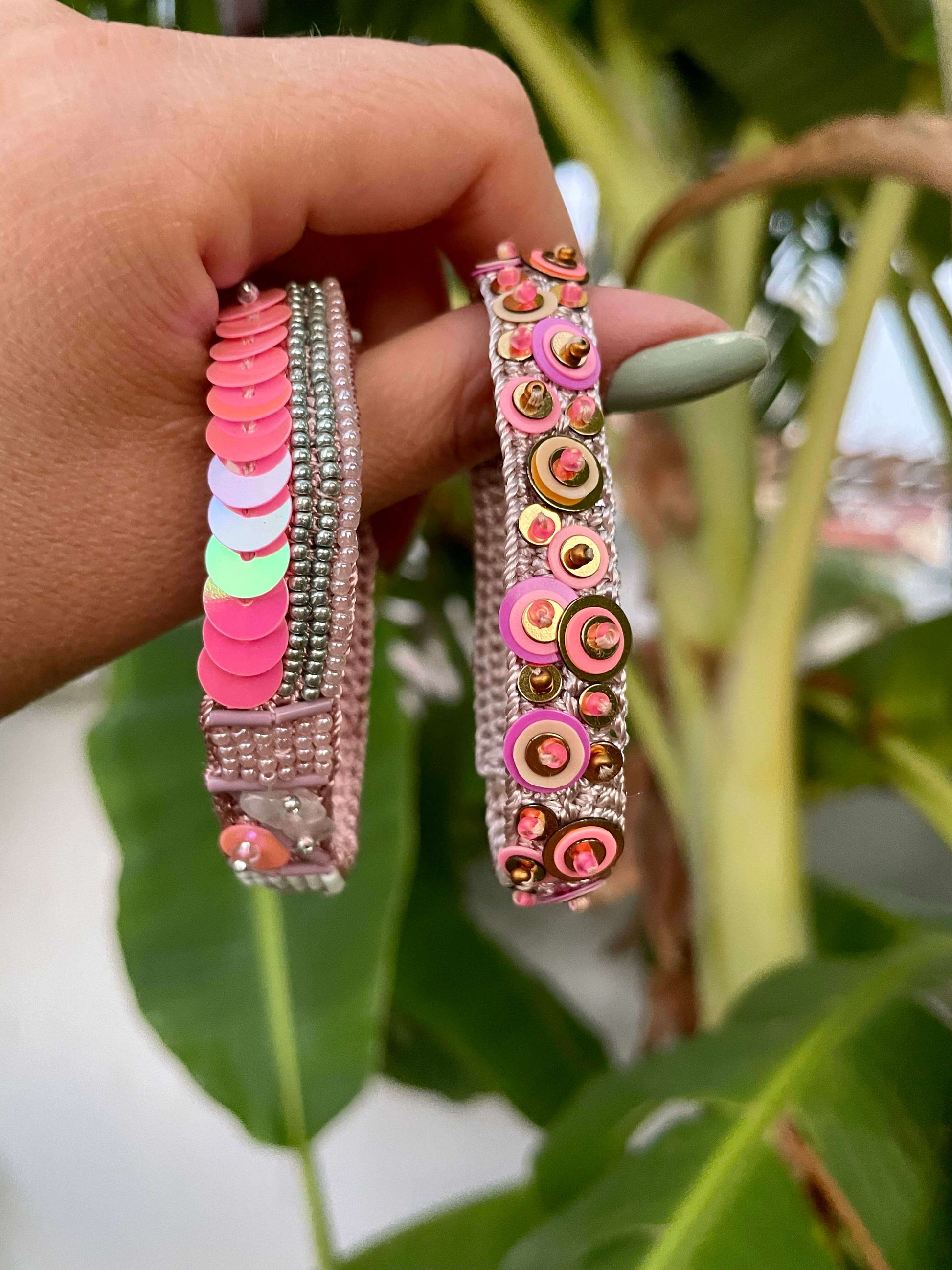 Handmade Bead and Sequin Embroidery Bracelets by Seyyah in Blush