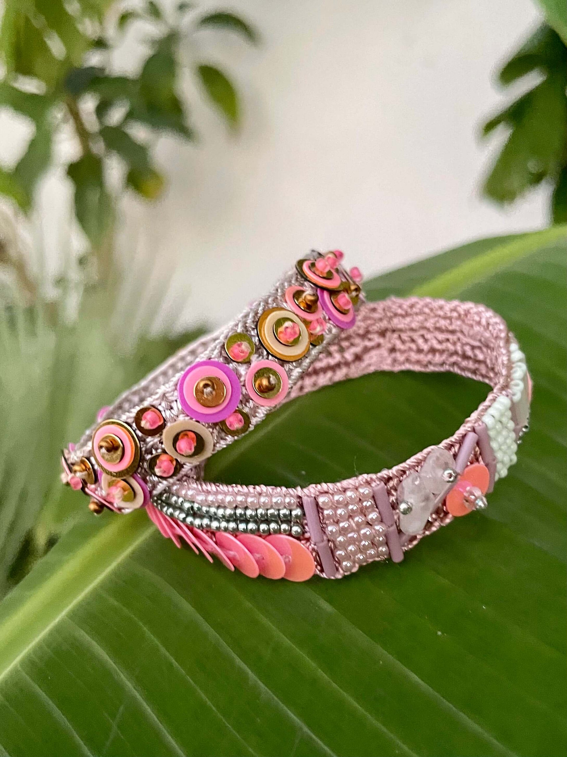 Blush Pink Miyuki Bead and Sequins Embroidery Bracelet by Seyyah on a  Leaf