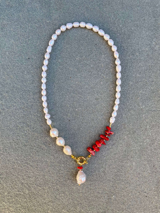 Pearl and Coral Necklace by Seyyah
