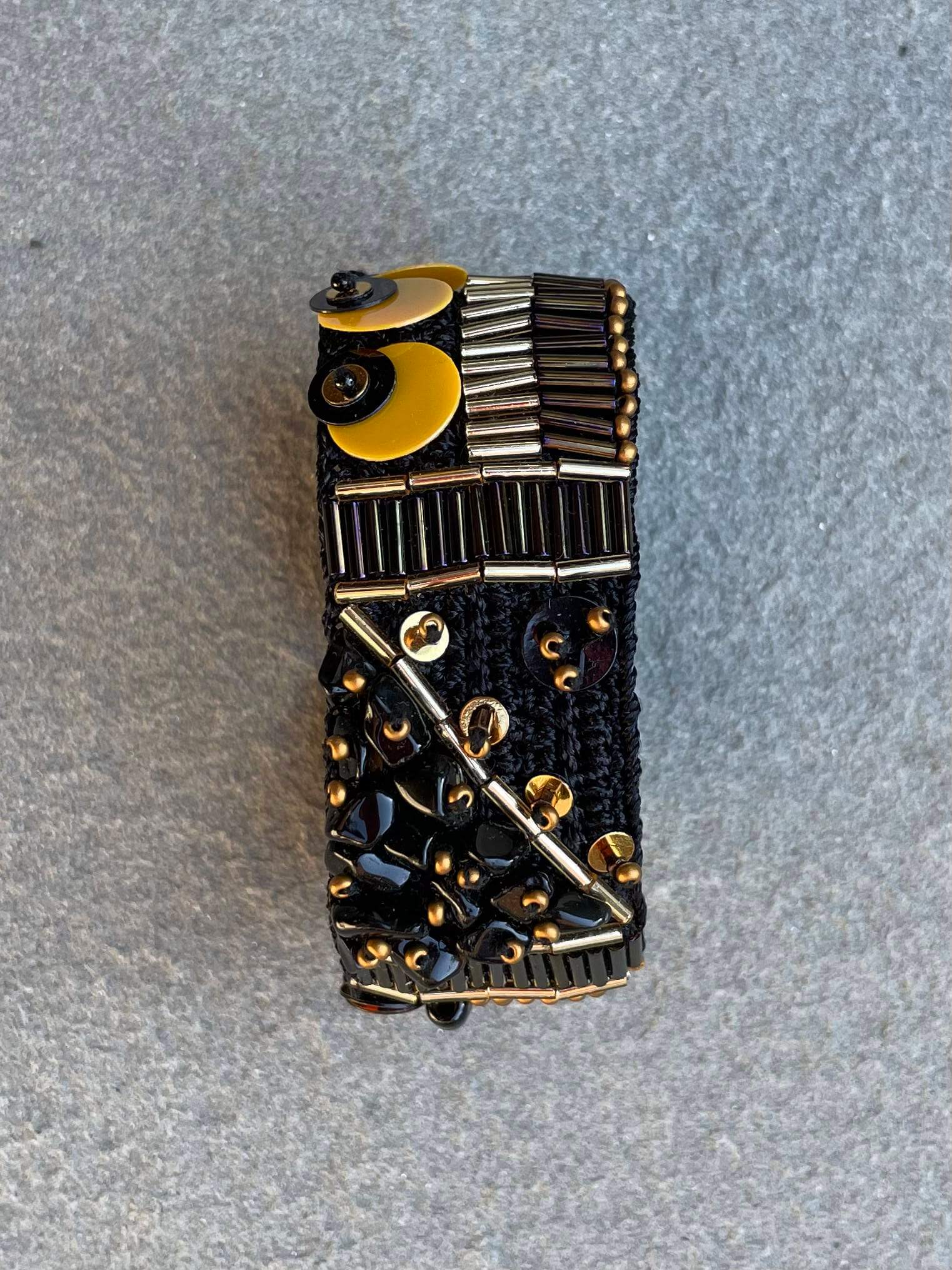 Ada Handmade Embroidery Bracelet by Seyyah in Black and Gold