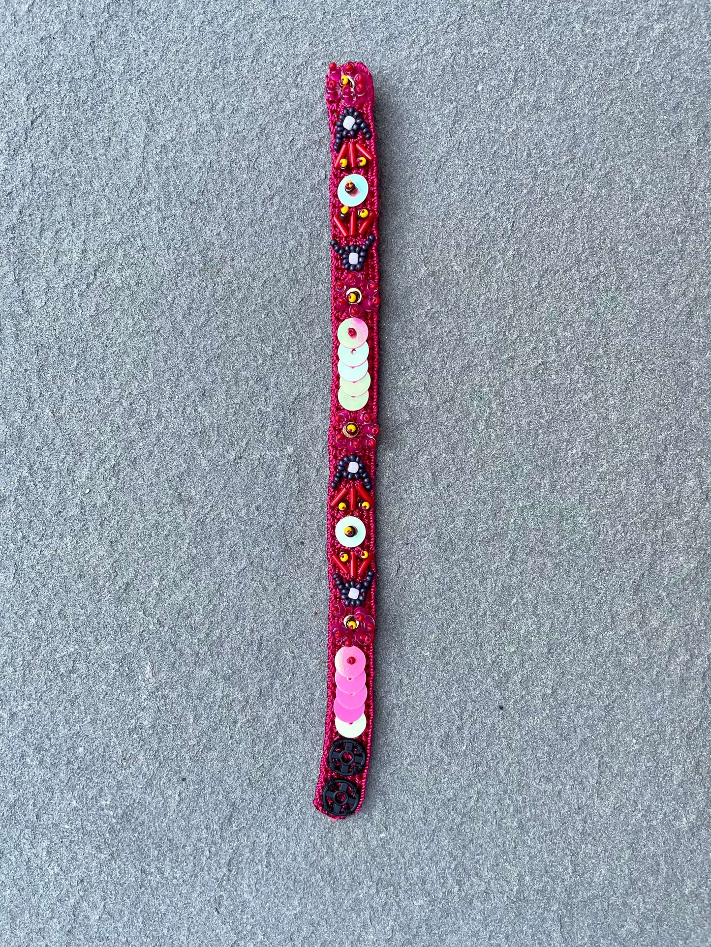 Floral Handmade Bead and Sequins Embroidery Bracelet by Seyyah in Fuchsia