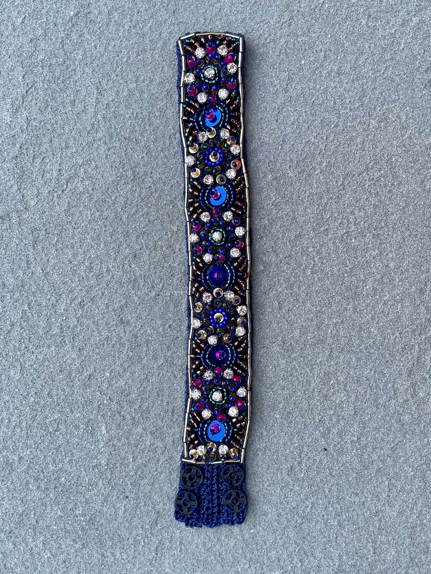 Pirilti Bead Embroidery Handmade Bracelet in Night Blue