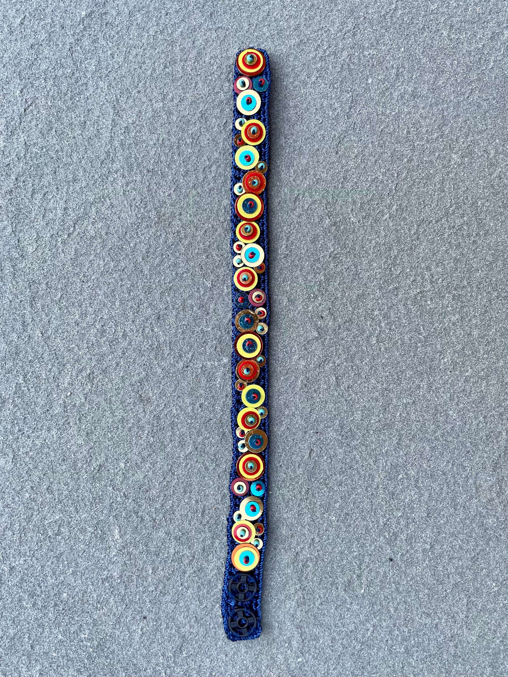 Pera Handmade Bead Embroidery Bracelet in Navy 
