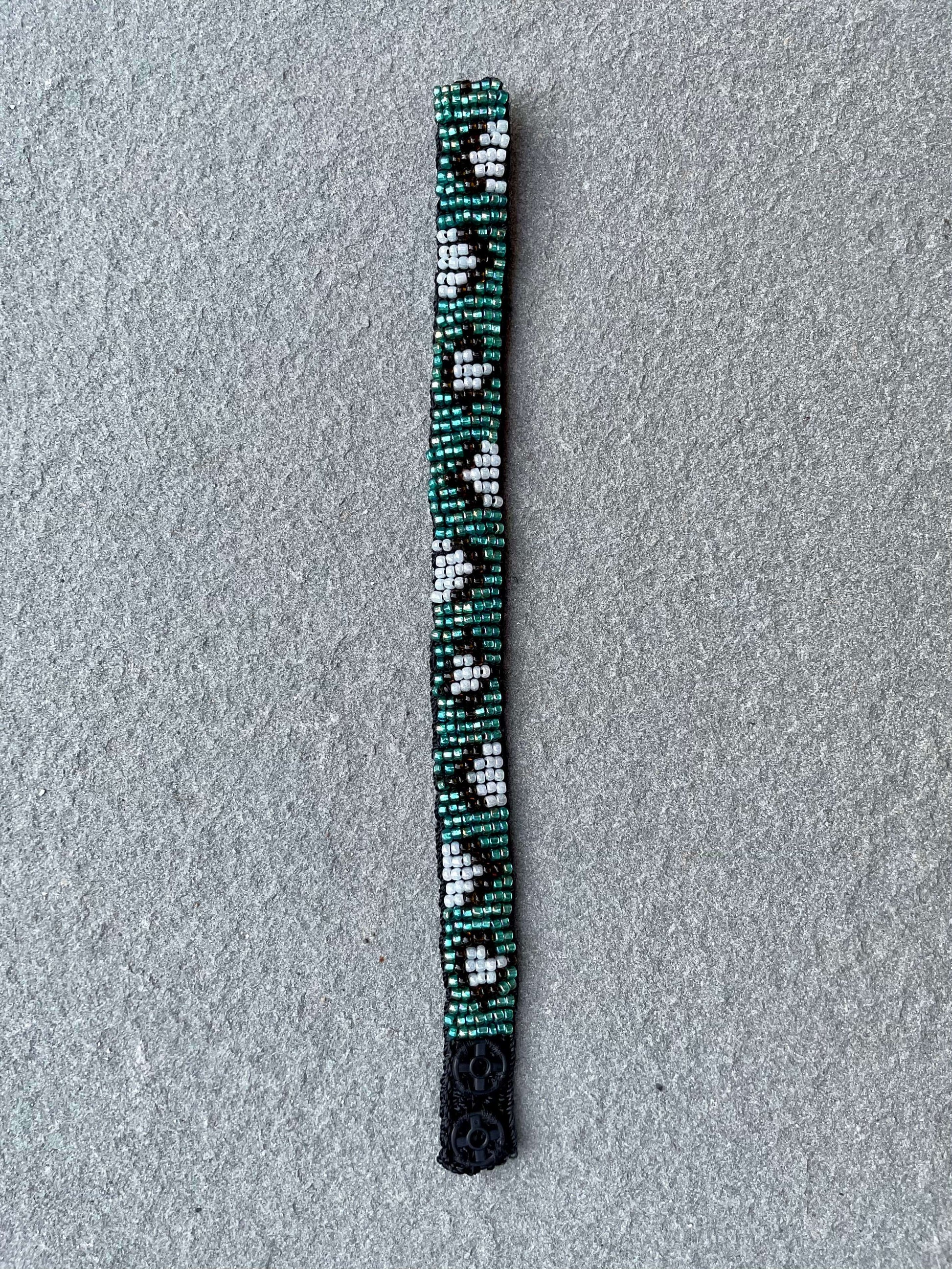 Leopard Handmade Bead Embroidery Bracelet in Green