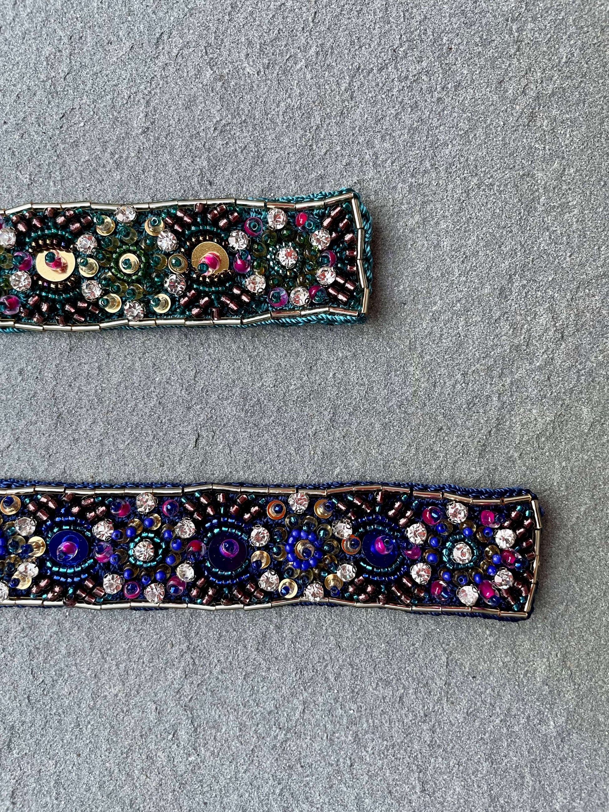 Pirilti Bead Embroidery Handmade Bracelet in Forest Green