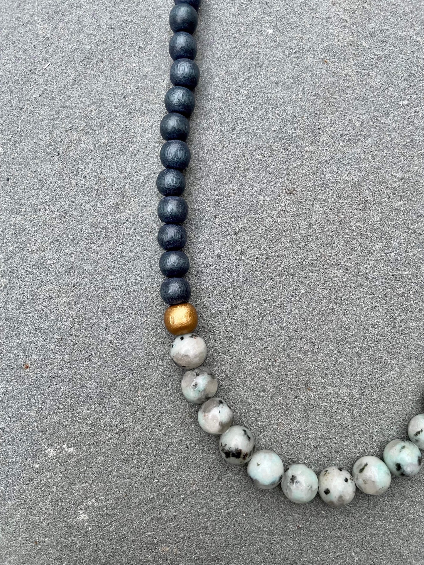 Anthracite Wood & Stone Necklace with Sesame Jasper